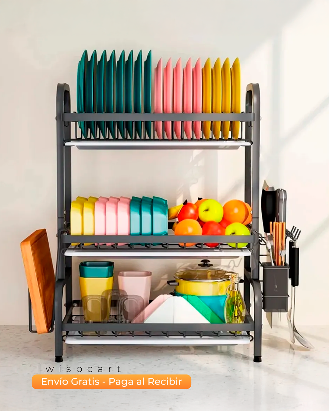 Escurridor De Platos de 3 Niveles Color Negro