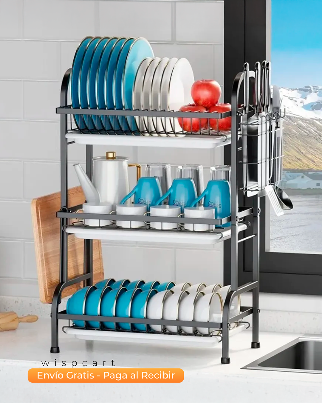Escurridor De Platos de 3 Niveles Color Negro