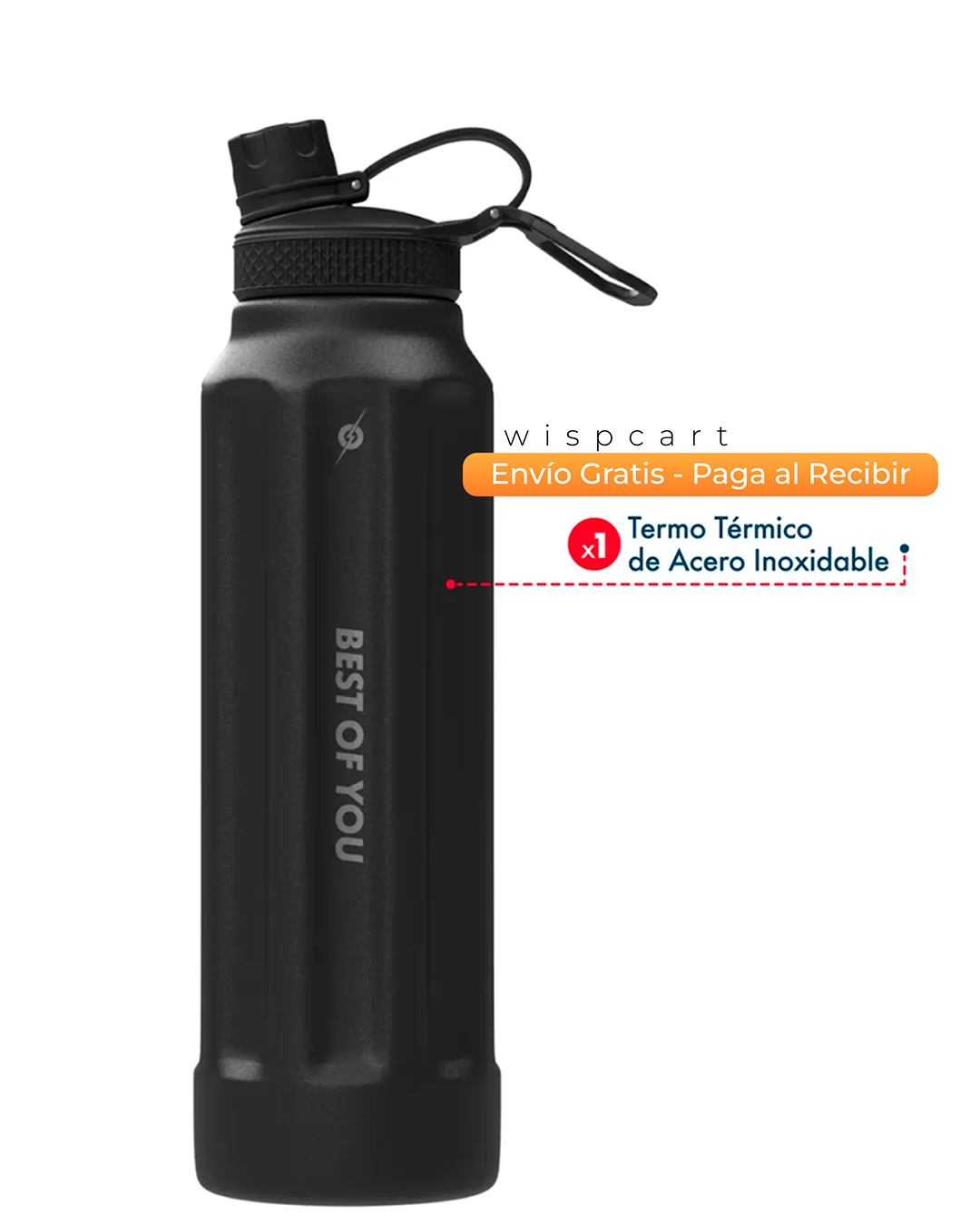 Botella Deportiva Acero Inoxidable Pbold 950ml Color Negro